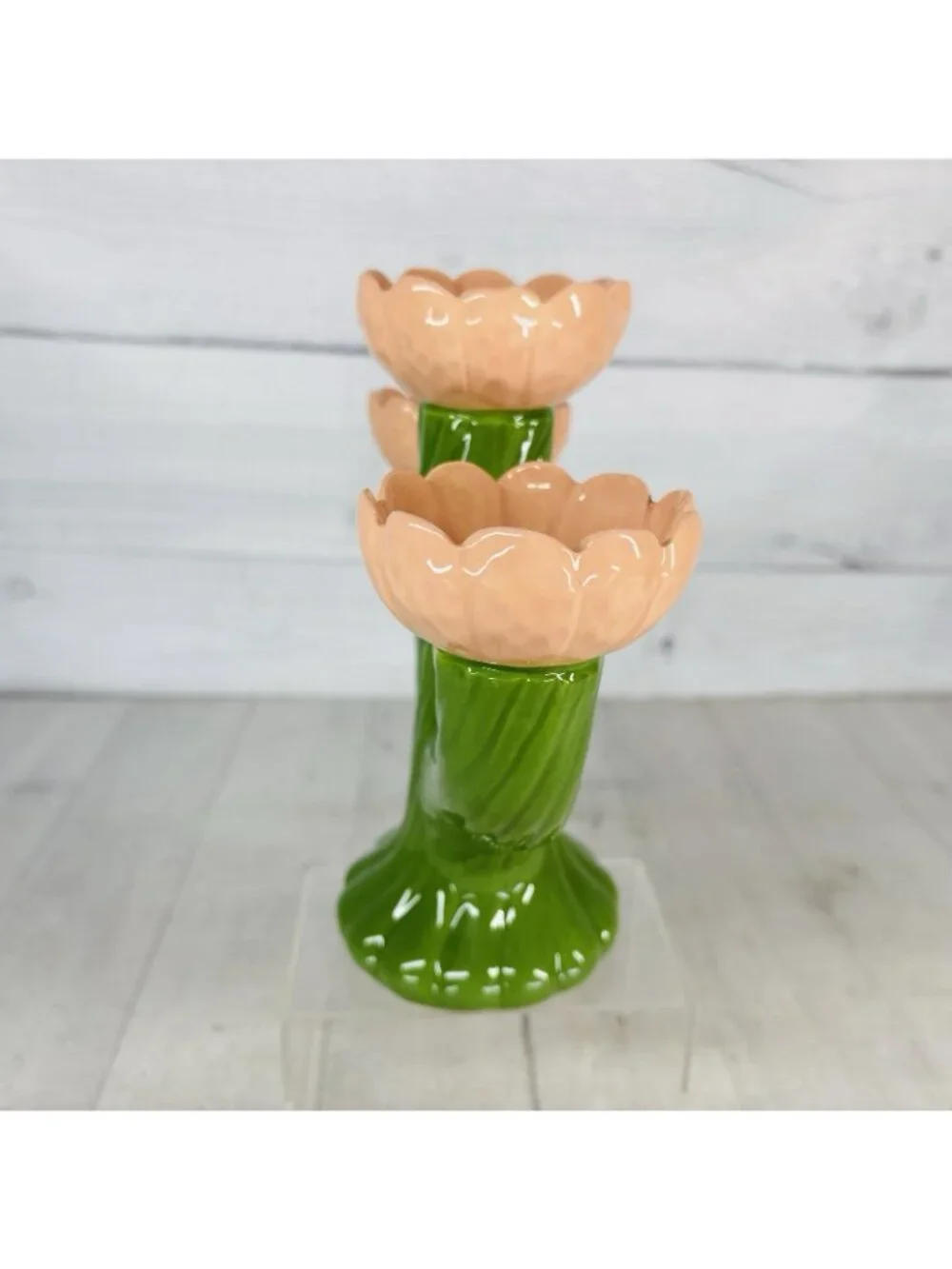 Threshold Target GREEN CACTUS Peach Flowers Ceramic Candle Holders Candelabra